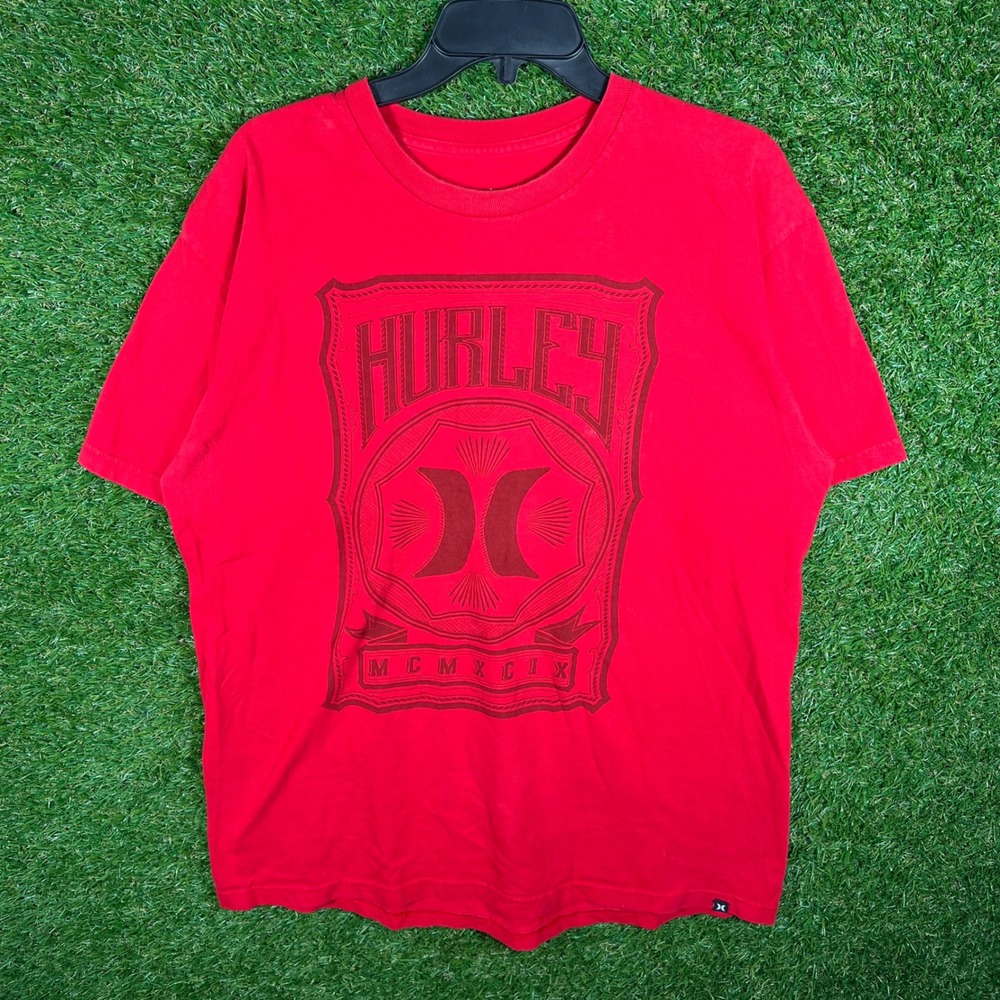 Hurley Mens Graphic T-Shirt Red Large MCMXCIX Logo Short Sleeve Cotton‎ Tee